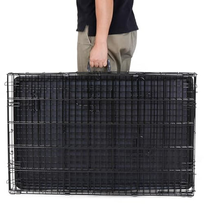 Portable Pet Crate 36 Inch Dog Crate for Medium Dogs Foldable Double Door Metal Frame Kennel Cage with Handle and Removable Proof Tray for Indoor & Outdoor Travel Use