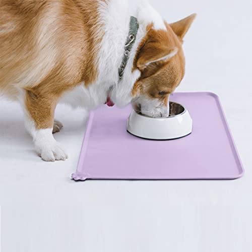 AUDWUD Silicone Waterproof Pet Feeding Mats,Anti Slip Bowl Pad,Dog Mat for Food and Water - color: Hibiscus, size: 21" x 15"