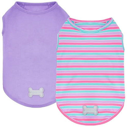 KYEESE 2Pack Dog Shirt, Soft Striped Dogs T Shirts, Lightweight Doggie Tank Top Cat Clothes, Sleeveless Dog Shirt for Small Dogs, Stretchy Pet Vest, Purple+Blue Striped, Small - color: 04# 2Pack (Purple+Purple Striped), size: Small (4-7lbs)