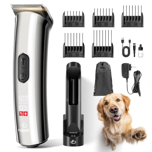 Professional Dog Grooming Clippers with Charging Dock, 5-in-1 Adjustable Blade Cordless Pet Grooming Kit 5 Speed Rechargeable Trimmer Hair Shaver with Detachable Guide Combs for Animal Horse
