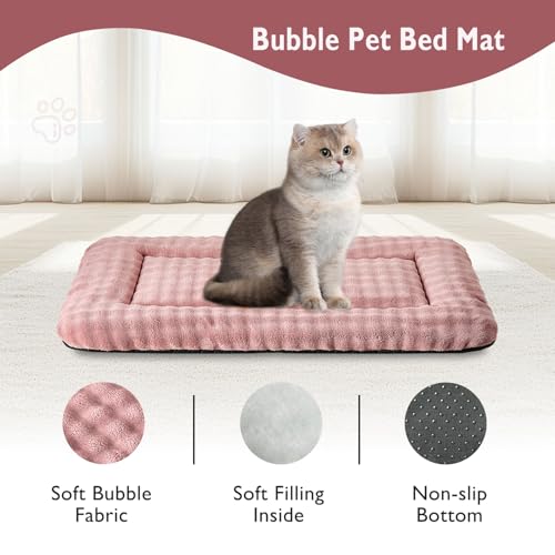 Pet Bed Mat Crate Pad for Cats Small Dogs, Washable Soft Pet Sleeping Mat Kennel Pad with 3D Bubble Pattern, Dusty Pink, 24"x 18" - color: Dusty Pink, size: 24"L x 18"W x 1.5"Th