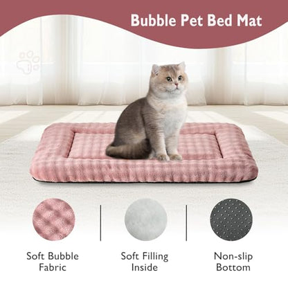 Pet Bed Mat Crate Pad for Cats Small Dogs, Washable Soft Pet Sleeping Mat Kennel Pad with 3D Bubble Pattern, Dusty Pink, 24"x 18" - color: Dusty Pink, size: 24"L x 18"W x 1.5"Th