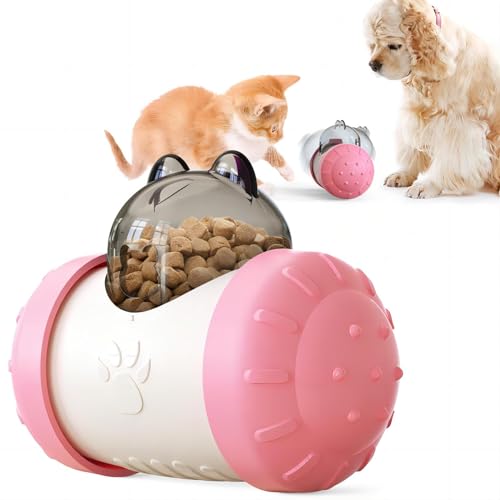 KAYNO Pet, cat and Dog Treat Dispenser Toys, pet Puzzle Food Funnel Toys, Food Grade Material, Non-Tipping, Clear Food Storage bin and Wheel Sliding Design. (Pink) - color: Pink