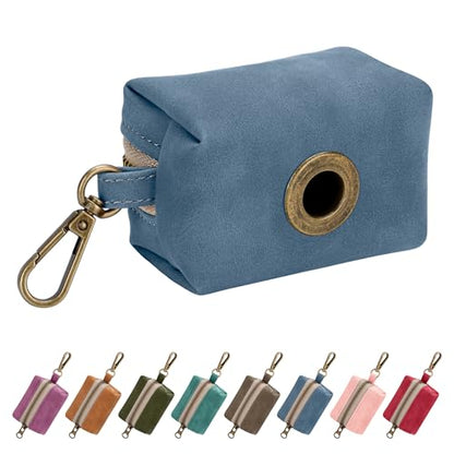 Didog Stylish Dog Poop Bag Holder for Leash, Easy-Pull and Colorful PU Leather Dog Poop Bag Dispenser with Metal Clip, Includes 1 Roll Pet Waste Bag for Daily Walking,Blue - color: Blue