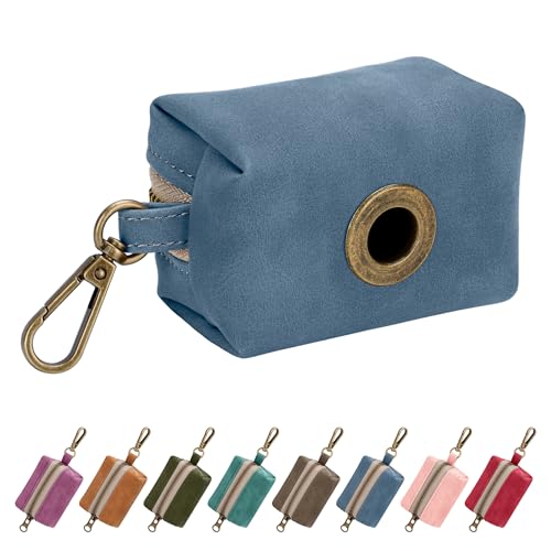Didog Stylish Dog Poop Bag Holder for Leash, Easy-Pull and Colorful PU Leather Dog Poop Bag Dispenser with Metal Clip, Includes 1 Roll Pet Waste Bag for Daily Walking,Blue - color: Blue