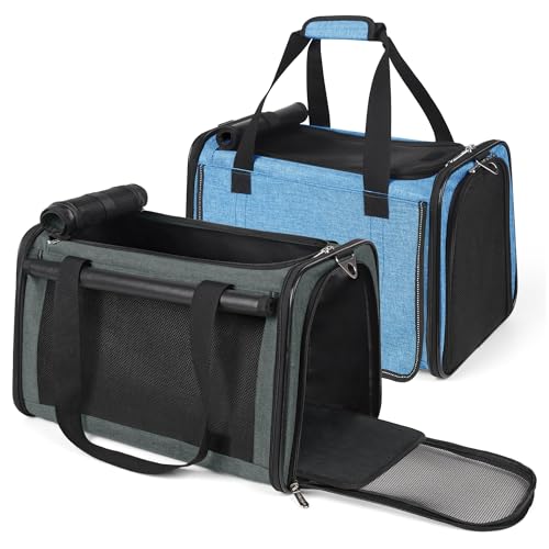 YUDODO 2 Packs 25 lbs Lightproof Soft Sided Pet Carrier for Large Cat & Small Dog Airline Approved Travel Bag Puppy Carriers with Side Pockets & Reflective Mesh, Foldable Portable Lake Blue+Grey Green - color: Lake blue*1+Grey green*1