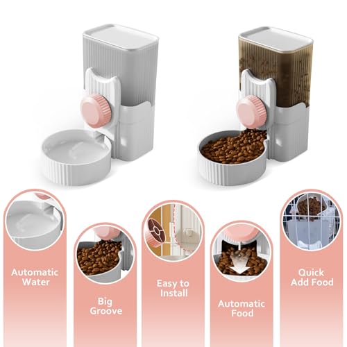 Hanging Cage Automatic Small Pet Food Bowl Water Bottle Dispenser, 1L Auto Gravity Pet Feeder and Waterer Set Kennel Feeding Station Crate Feeder Dish for Rabbit Puppy Cats Ferret (Pink) - color: Pink