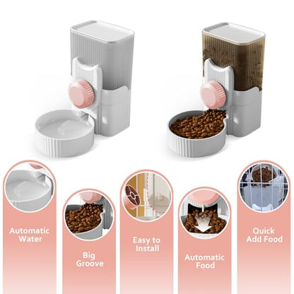 Hanging Cage Automatic Small Pet Food Bowl Water Bottle Dispenser, 1L Auto Gravity Pet Feeder and Waterer Set Kennel Feeding Station Crate Feeder Dish for Rabbit Puppy Cats Ferret (Pink) - color: Pink