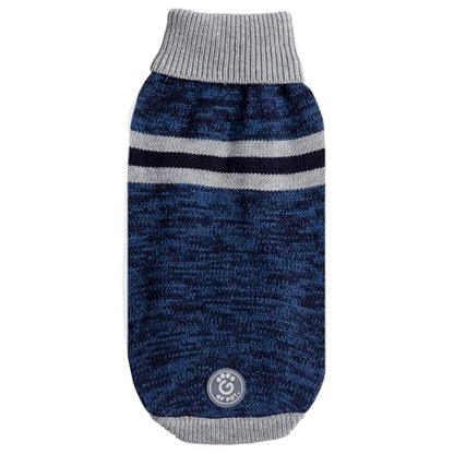 GF PET Trekking Sweater | Quality Multi-Knit Turtleneck for Small, Medium, Large Dogs | Warm Striped Heathered Pullover with Ribbed Armholes | 100% Acrylic | Machine Washable - Blue - Med - color: Blue, size: Medium