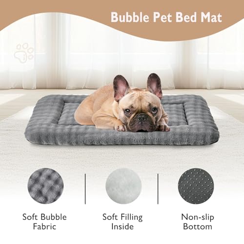 Dog Bed Mat Crate Pad for Medium Dogs, Washable Soft Pet Sleeping Mat Kennel Pad with 3D Bubble Pattern, Grey, 30"x 19" - color: Grey, size: 30"L x 19"W x 1.5"Th
