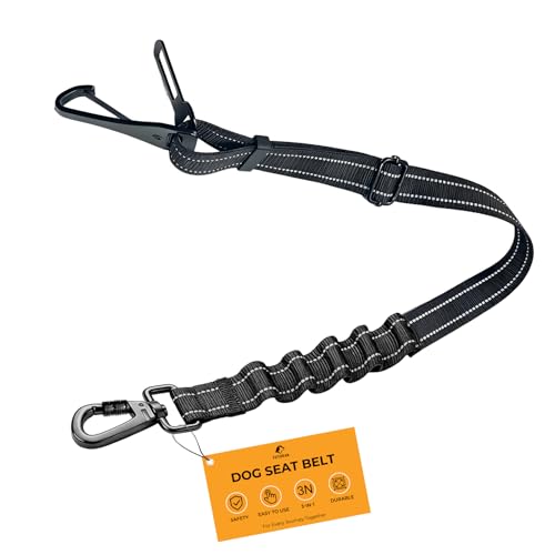 Dog Car Seat Belt 3-in-1, Escape Proof Dog Seatbelt for Car, Adjustable Pet Seat Belt with Shock Absorbing Bungee, Heavy Duty Dog Safety Belt for Small Medium Large Dogs, Black - color: Black