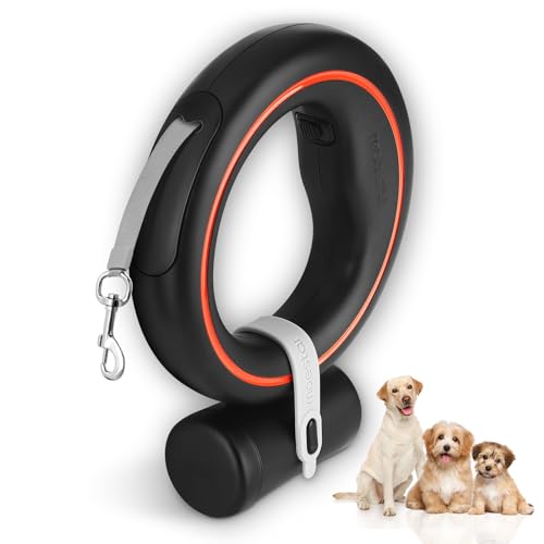 UFO Retractable Dog Leash Hands Free Wearable with Poop Bag Holder One-Handed Brake Pause Lock 360° Tangle Free 10ft Dog Leash for Up to 66lbs Medium Small Dogs (Black/Orange) - color: Black/Orange