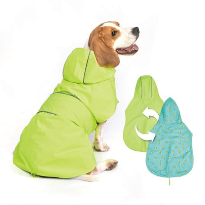 Kimee Dog Raincoat Reversible, Single Side Slicker Poncho Adjustable Waterproof Dog Rain Jacket with Leash Hole/Reflective Stripe Hooded Snowproof Windproof Clothes for Small to 3X-Large Dogs, 3XL - color: Neon Green, size: 3X-Large