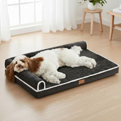 Patas Lague Orthopedic Dog Bed Large Sized Dog 36''X24'', Waterproof Comfortable L Bolster Medium Non-Slip Soft Warm Pet Crate Bed Sleep Sofa mat with Removable Washable Cover Black - size: L:36x24x3.5 IN