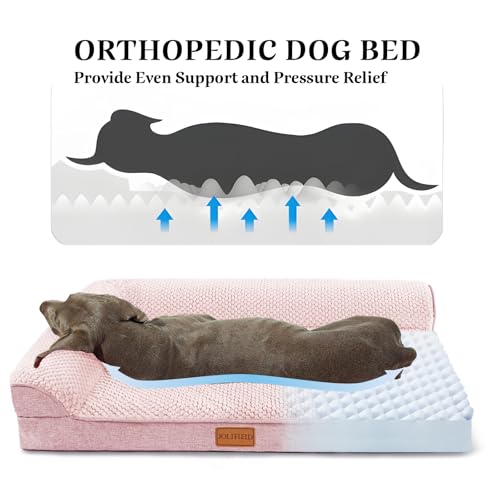 Orthopedic XL Dog Bed Large Sized Dog 48''X30'', Waterproof L Bolster Extra Large Egg Crate Foam Pet Crate Beds with Washable Removable Cover, Non-Slip Soft Pet Couch Mat, Pink - color: Pink, size: XXL:48x30x3.5 IN