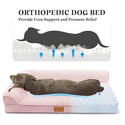 Orthopedic XL Dog Bed Large Sized Dog 48''X30'', Waterproof L Bolster Extra Large Egg Crate Foam Pet Crate Beds with Washable Removable Cover, Non-Slip Soft Pet Couch Mat, Pink - color: Pink, size: XXL:48x30x3.5 IN