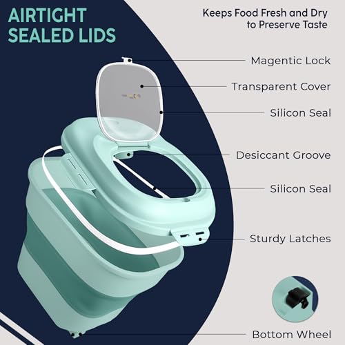 Dog Food Storage Container 30-35 lb, Airtight Collapsible Cute Dog Food Container with Wheels & Scoop, Stackable Pet Food Storage Container for Dog & Cat Food - color: Green