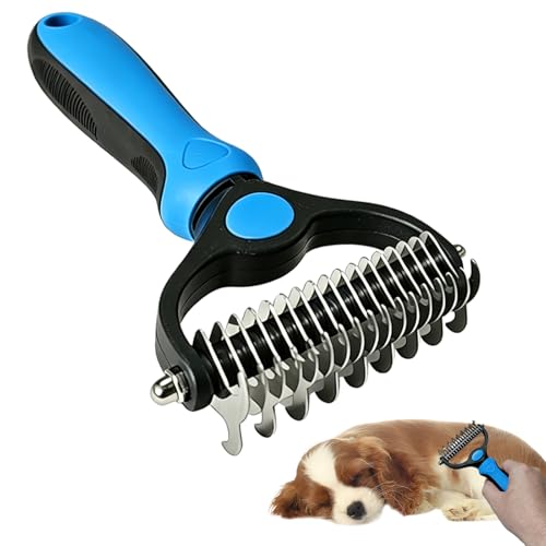 Dematting Dog Brush, Double Sided Undercoat Rake Pet Detangling Comb for Dogs and Cats, Pet Pro Grooming Tool for Tangles Knots Long Fur