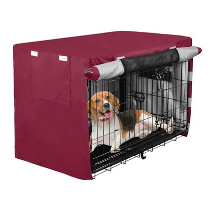 Windproof Burgundy Dog Crate Cover Fixed Buckle at Bottom Covers for Dog Cages Small - size: Small