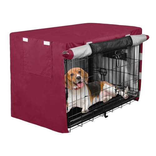 Windproof Burgundy Dog Crate Cover Fixed Buckle at Bottom Covers for Dog Cages X-Largee - size: X-Large