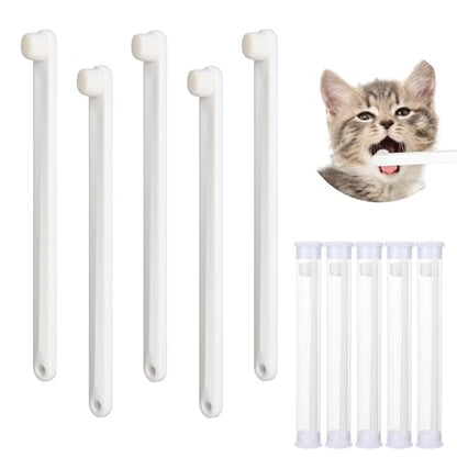 Newday Small Dog & Cat Toothbrush 5 Set, Micro Nano Bristles to Clean pet Teeth Toothbrushes, Puppy Dogs Pet Tooth Cleaning Kit with Storage Box（White