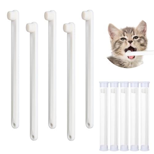 Newday Small Dog & Cat Toothbrush 5 Set, Micro Nano Bristles to Clean pet Teeth Toothbrushes, Puppy Dogs Pet Tooth Cleaning Kit with Storage Box（White