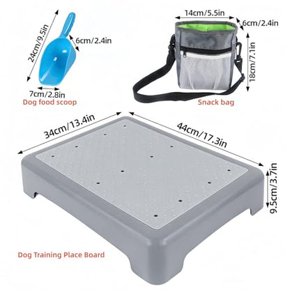 Dog Training Place Board with Non-Skid Surface, Portable Dog Agility Platform, Includes Snack Waist Bag and Scoop, Puppy Training Equipment for Small Medium Dogs 17.3"x13.4"x3.8" (Gray)