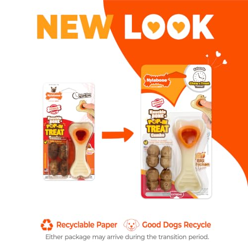 Nylabone Power Chew Knuckle Bone Pop-In Treat Toy for Dogs, Interactive Treat Dispensing Dog Chew Toys to Keep Them Busy, Slow Feeder, Long Lasting Chicken Flavor, X-Small Dogs - Up to 15 lbs - size: X-Small