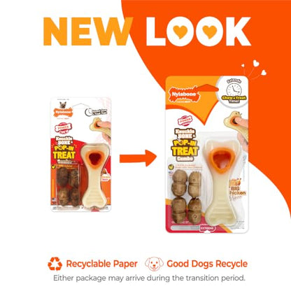 Nylabone Power Chew Knuckle Bone Pop-In Treat Toy for Dogs, Interactive Treat Dispensing Dog Chew Toys to Keep Them Busy, Slow Feeder, Long Lasting Chicken Flavor, X-Small Dogs - Up to 15 lbs - size: X-Small
