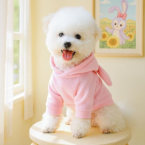 Pink Dog Sweater for Small Dogs Girl Boy Bunny Ears Puppy Hoodies Funny Dog Sweatshirt Coat Rabbit Outfit for Cats Pet Easter Costume for Pomeranian Chihuahua Yorkie (Pink, X-Large) - size: X-Large