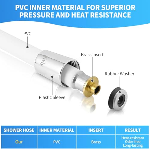 Extra Long Replacement Shower Hose Extension Handheld Shower Head Hose 59 Inches Flexible and Durable with Brass Insert and Nut rv shower head with hose - color: White, size: 59 Inches
