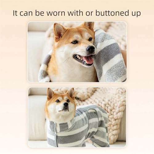 YiZYiF Microfiber Dog Bath Towel Robe Super Absorbent Pet Drying Coat with Adjustable Collar and Belly Strap for Swimming Gray Medium