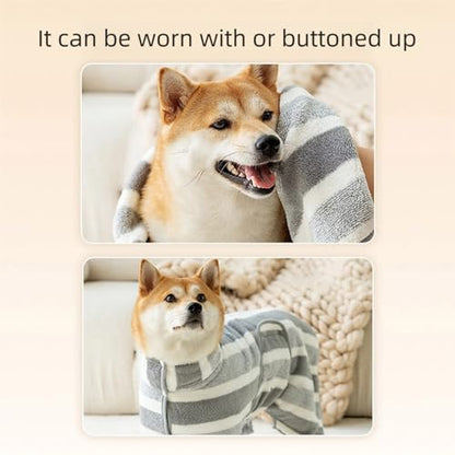 YiZYiF Microfiber Dog Bath Towel Robe Super Absorbent Pet Drying Coat with Adjustable Collar and Belly Strap for Swimming Gray Medium
