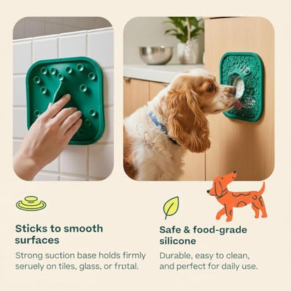 Dog Lick Mat, Green | BPA-Free, Food-Grade Silicone, Slow Feeder with Textured Surface, Integrated Center Bowl, Non-Slip Base