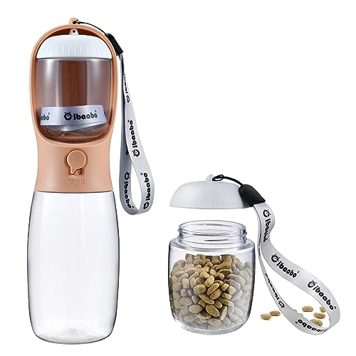 Cibaabo Dog Water Bottle with Food Container, Travel Puppy Water Bowl, Portable Pet Dispenser, Dog Stuff Accessories Items, Puppy Essentials Necessities for Yorkie Chihuahua Cat Walking and Hiking - color: #05 Pinkish Orange, size: 19oz