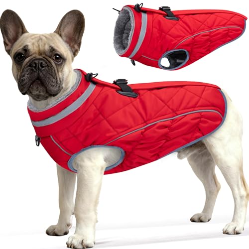 Dog Coat, Warm Dog Winter Coat for Medium Dogs, Waterproof Jacket with Harness Built in, Reflective Turtleneck Cold Weather Coats with Zipper,Pet Fleece Vest Snow Jacket, Red M - color: Red, size: M