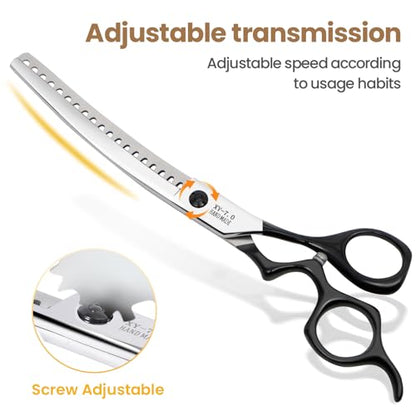 Dog Grooming Scissors,Curved Chunkers Shears Deg Grooming with Safety Round Tips, Sharp and Comfortable 4 in 1 Dog Scissers for Grooming