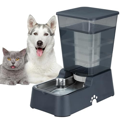 Automatic 5.4L/1.4Gal Pet Waterer, Pet Automatic Dog Water Dispenser Gravity Stainless Steel Water Feeder, Large Capacity Feeding Bowls for Cats and Medium & Large-Sized Dogs - color: Black, size: Water Only