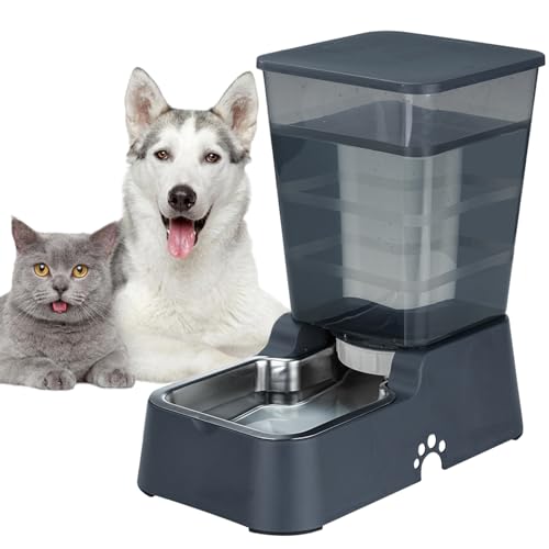 Automatic 5.4L/1.4Gal Pet Waterer, Pet Automatic Dog Water Dispenser Gravity Stainless Steel Water Feeder, Large Capacity Feeding Bowls for Cats and Medium & Large-Sized Dogs - color: Black, size: Water Only