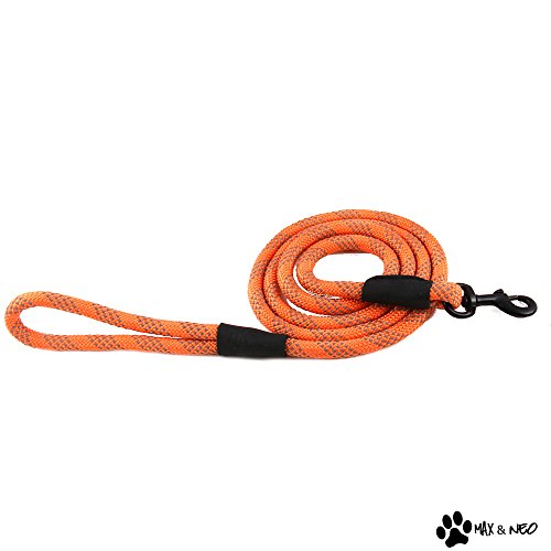 Max and Neo Rope Leash Reflective - 6 FT x 1/2" (Orange, Donates to Dog Rescue) - color: ORANGE
