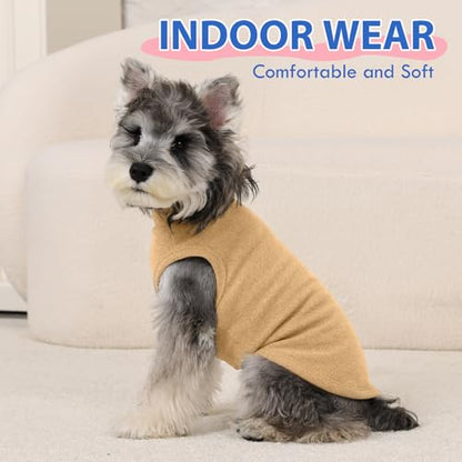 Dog Fleece Vest - Khaki, S - Warm and Stretchable Sweatshirt | Sleeveless Lightweight Sweater, Pullover Design for Small Dogs, Chihuahua Clothes, Papillon, Pomeranian - color: Khaki, size: Small
