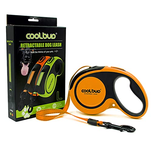 360° Tangle-Free, Heavy Duty Retractable Dog Leash with Anti-Slip Handle; 16 ft Reflective Strong Nylon Tape; for Large Dog or Cat up to 110 lbs; One-Handed Brake, Pause, Lock (Orange, Large) - color: Orange, size: Large