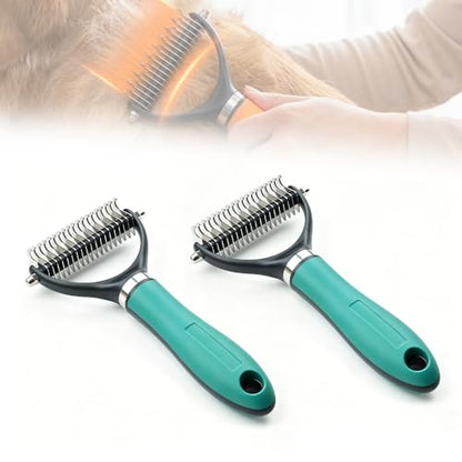 Double-Sided Pet Grooming Brush, 2026 New Undercoat Rake for Long Haired Pets, Durable Dematting Tool for long haired cats, Easy Grip Fur Remover Comb for home use (1, Green) - color: Green