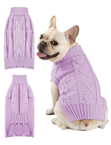 Dog Sweaters for Small Medium Large Dogs Cats, Soft Warm Turtleneck Pullover Solid Cable Knit Fleece Stretch Pet Clothes,Classic Fuzzy Coat for Puppy Girl Boys for Fall Winter Cold Weather