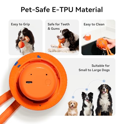 Cheerble Smart Interactive Dog Toy, Wicked Ball Rolly, Automatic Moving, Bouncing, Rotating, E-TPU Material, with Rope & Barks Sound Active Rolling Interactive Dog Ball for Medium and Large Dogs