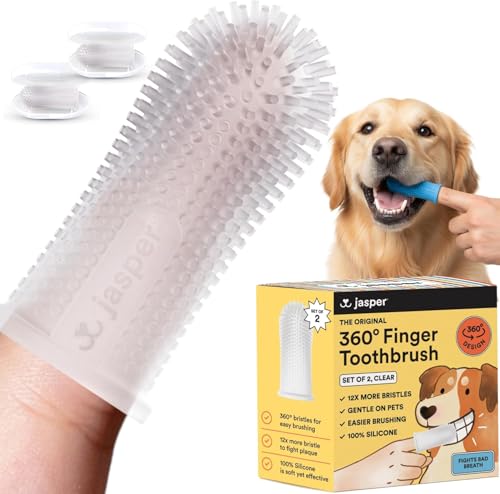 Jasper Dog Toothbrush, 360 Degree Dog Tooth Brushing Kit, Cat Toothbrush, Canine Dental Care & Teeth Cleaning Kit, Pet Finger Tooth Brush, Use with Pet Toothpaste, 2-Pack Clear - color: Clear (2-pack)