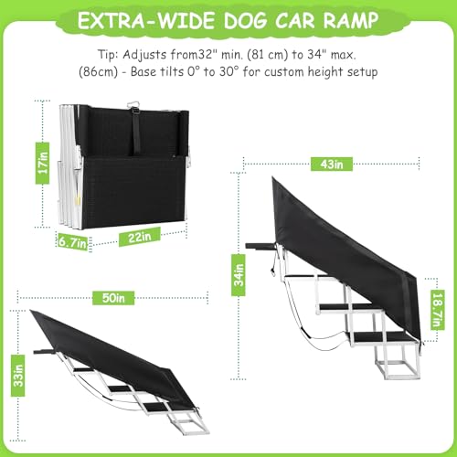 Dog Stairs with Guardrail for Large Dogs Extra Wide 20Inch Step, 34 Inch 4 Step Non Slip Surface, Supports up to 230 lbs Designed for Oversized SUVs, Off Road Vehicles, and Pickup Trucks - size: 20" W x 34-36" H