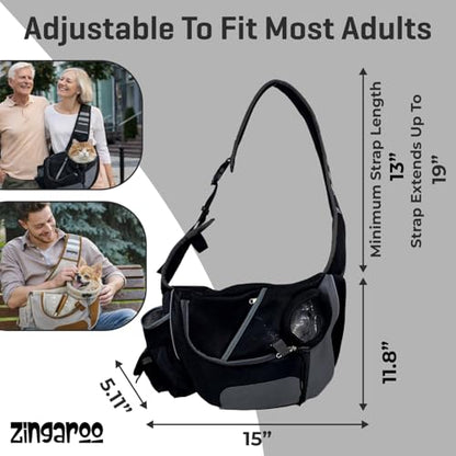 Hands-Free Sling Pet Carrier for Cats and Small Dogs up to 7lbs – Travel Set Includes Foldable Water Bowl & ID Card – Breathable Mesh, Safety Hook & Adjustable Padded Strap for Walking & Travel - color: Black