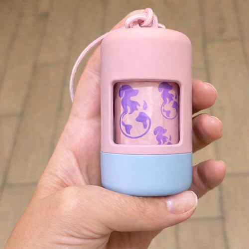 Dog Poop Bag Holder [2-Pack] | With 30 Extra-thick Dog Bags for Poop | Waste Bag Dispenser with Premium Soft-Touch Coating | Enlarged Dispense Opening, Stylish Color-Block Design (Blush Sky) - color: Blush Sky