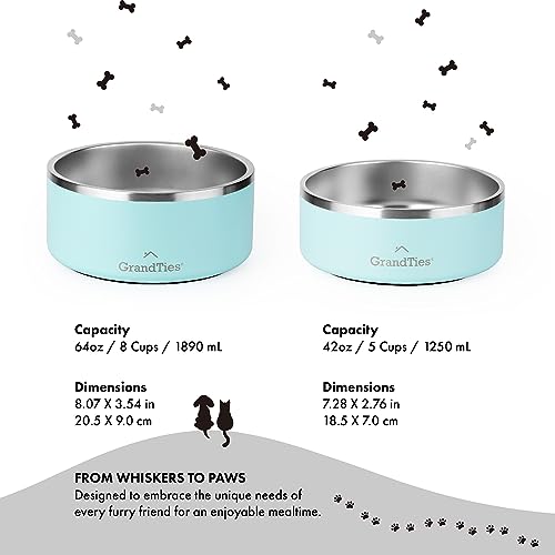 GrandTies Stainless Steel Dog Bowl | Engraved Reusable BPA-Free Insulated Cat & Dog Bowls | Large Heavy Duty Non Skid Spill Proof Bowl | Outdoor Dog Water Bowl (42oz, Powder Green) - color: Powder Green, size: 42oz